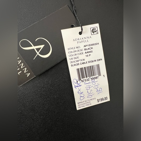 Adrianna Papell Sleeveless Sequined Cable Long Formal Evening Gown Black 10p NWT - Picture 7 of 9